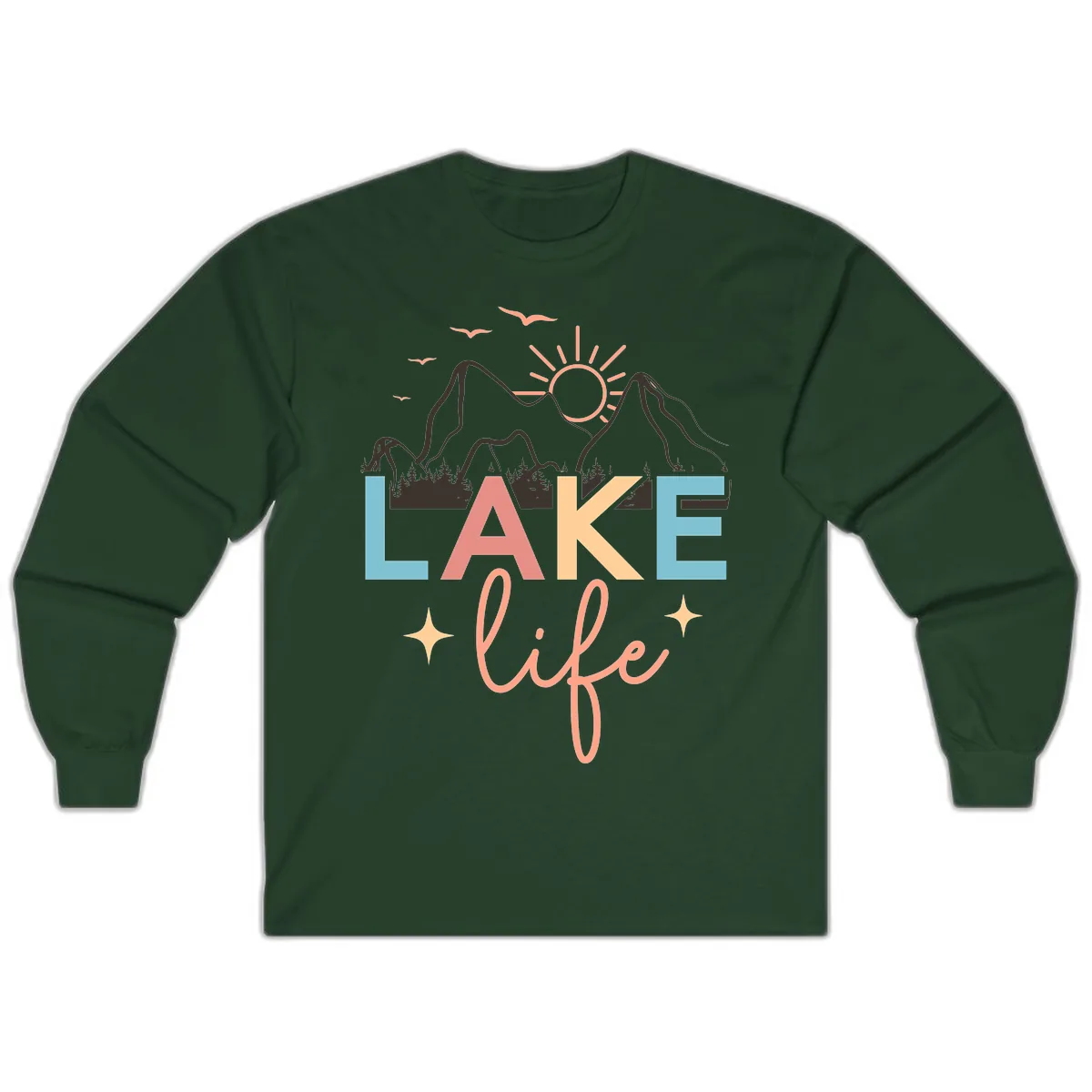 Mountain Lake Life Typography Long Sleeve in Forest Green
